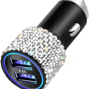 Dual USB Car Charger, 4.8A Output, Bling Crystal Diamond Car Decorations Accessories Fast Charging Adapter for Iphones Android Ios, Samsung Galaxy, LG, Nexus, HTC (Silver)